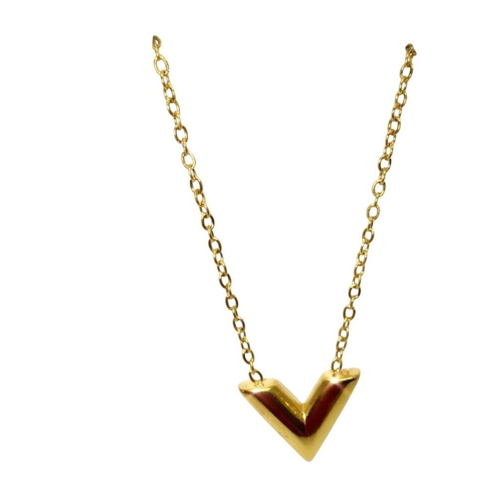 18K Gold Plated Stainless Steel V Pendant Necklace Womens - Picture 7 of 7